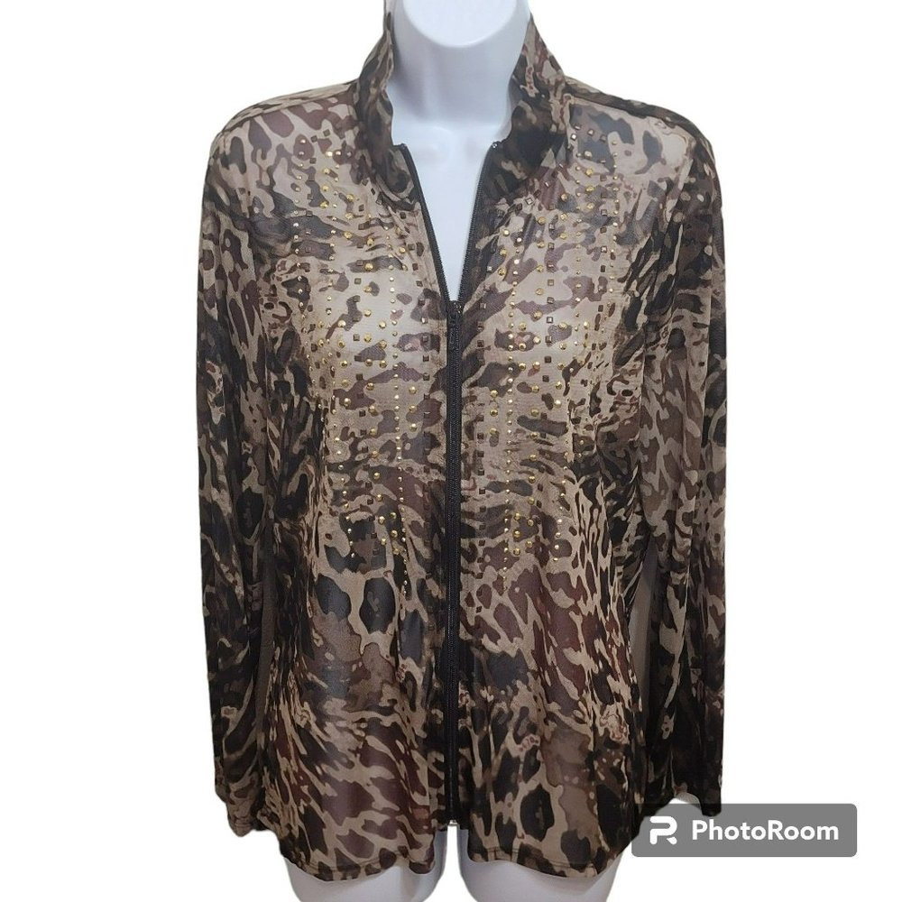Chico's Travelers Collection Jacket, Women 1 (Med), Brown Leopard Print, EUC